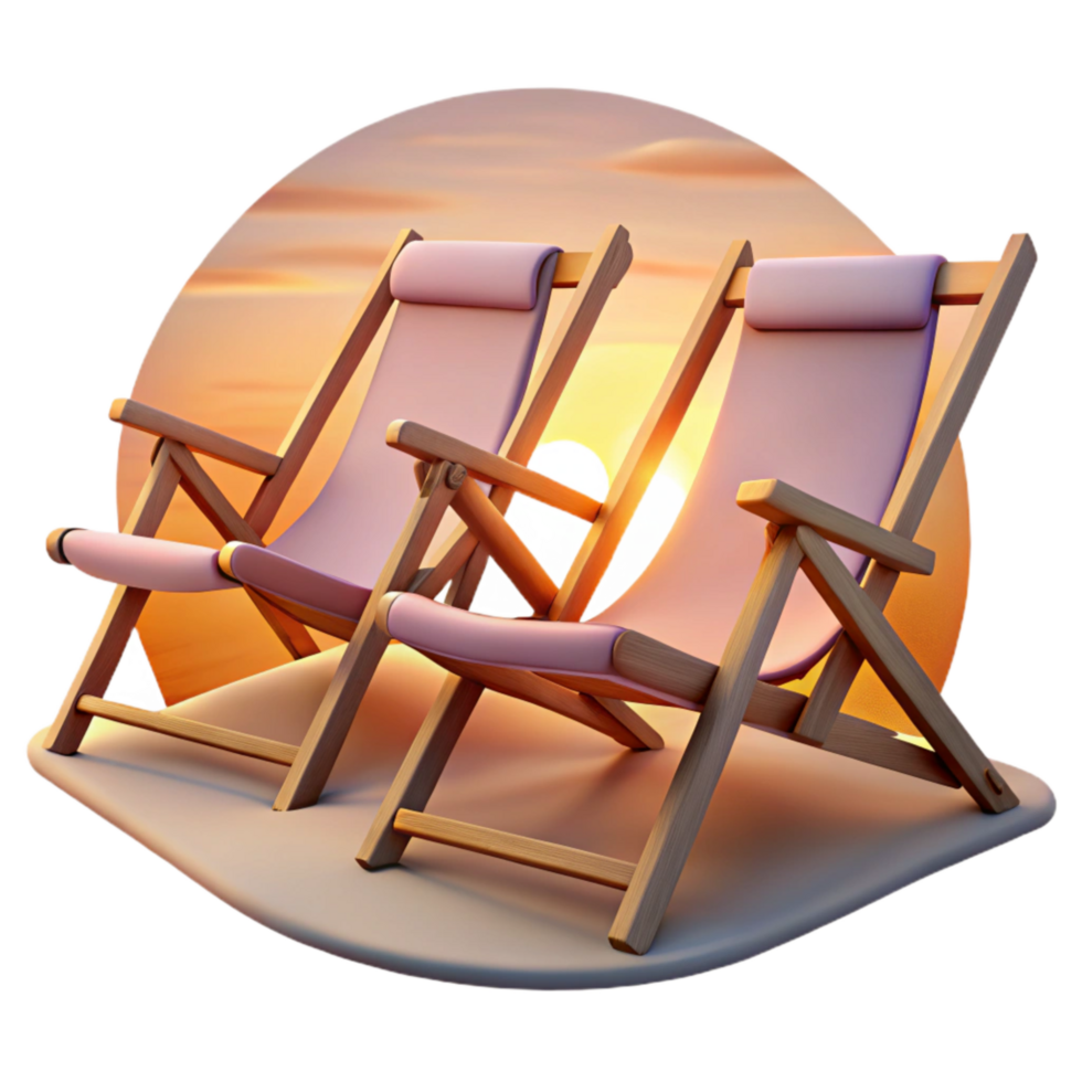 beautiful artistic Beach Chairs at Sunset Cutout Oceanfront View Isolated professional png