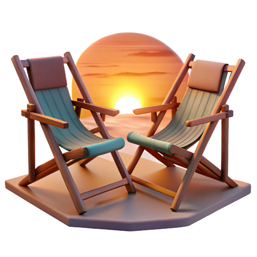 impressive abstract Beach Chairs at Sunset Cutout Oceanfront View Isolated authentic png