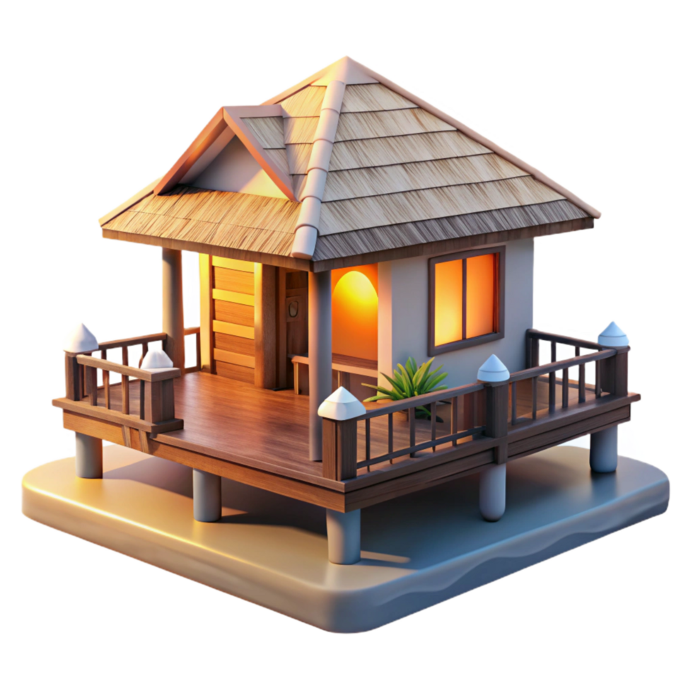 elegant classic Beachfront Bungalow Sunset View Isolated Transparent Background detailed png