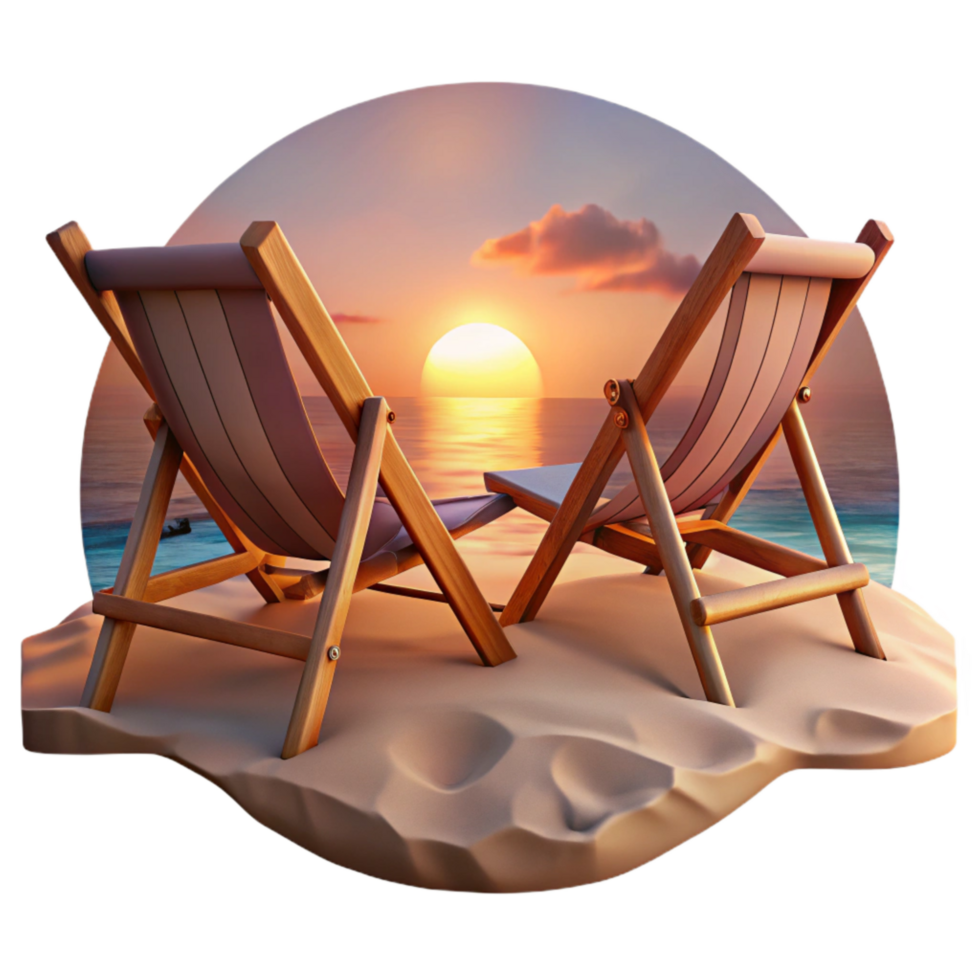 magnificent contemporary Beach Chairs at Sunset Cutout Oceanfront View Isolated high resolution png
