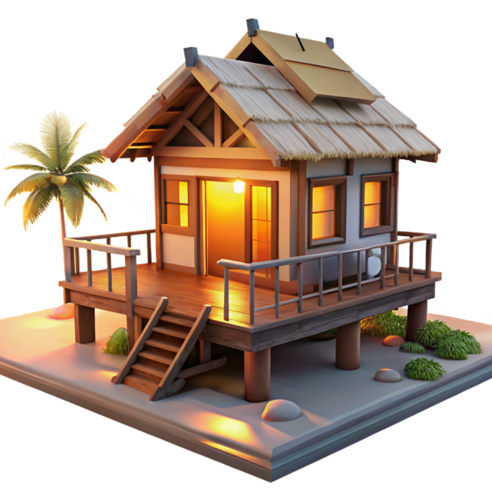 magnificent traditional Beachfront Bungalow Sunset View Isolated Transparent Background high quality png