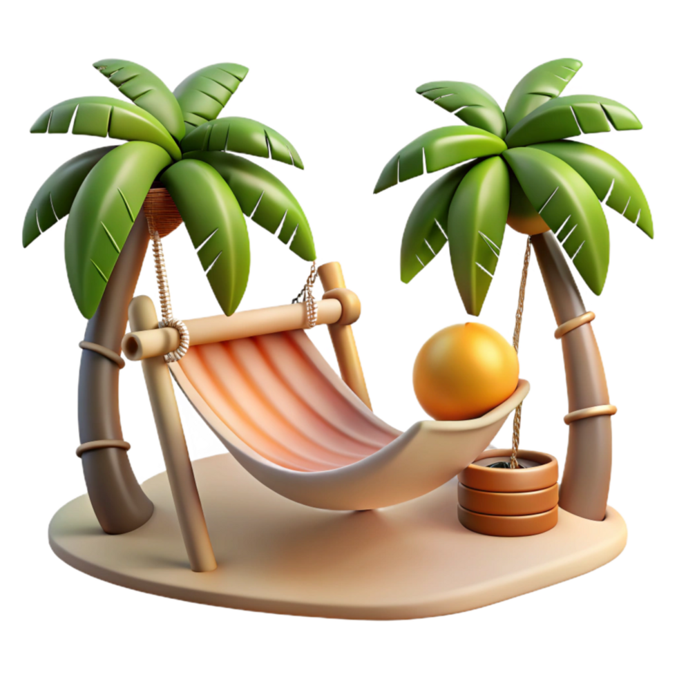 vibrant traditional Beach Hammock at Sunset Isolated Relaxing Scene detailed png