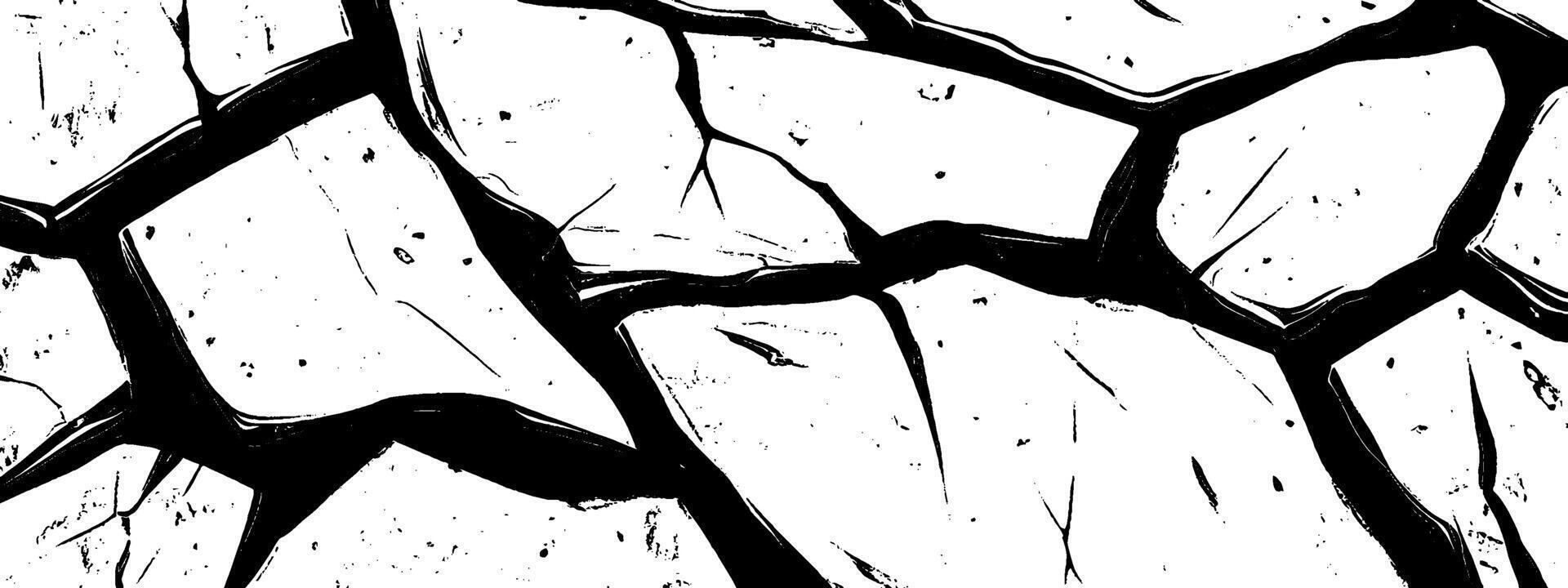 Vintage woodcut illustration depicting the detailed cracks in pavement texture vector