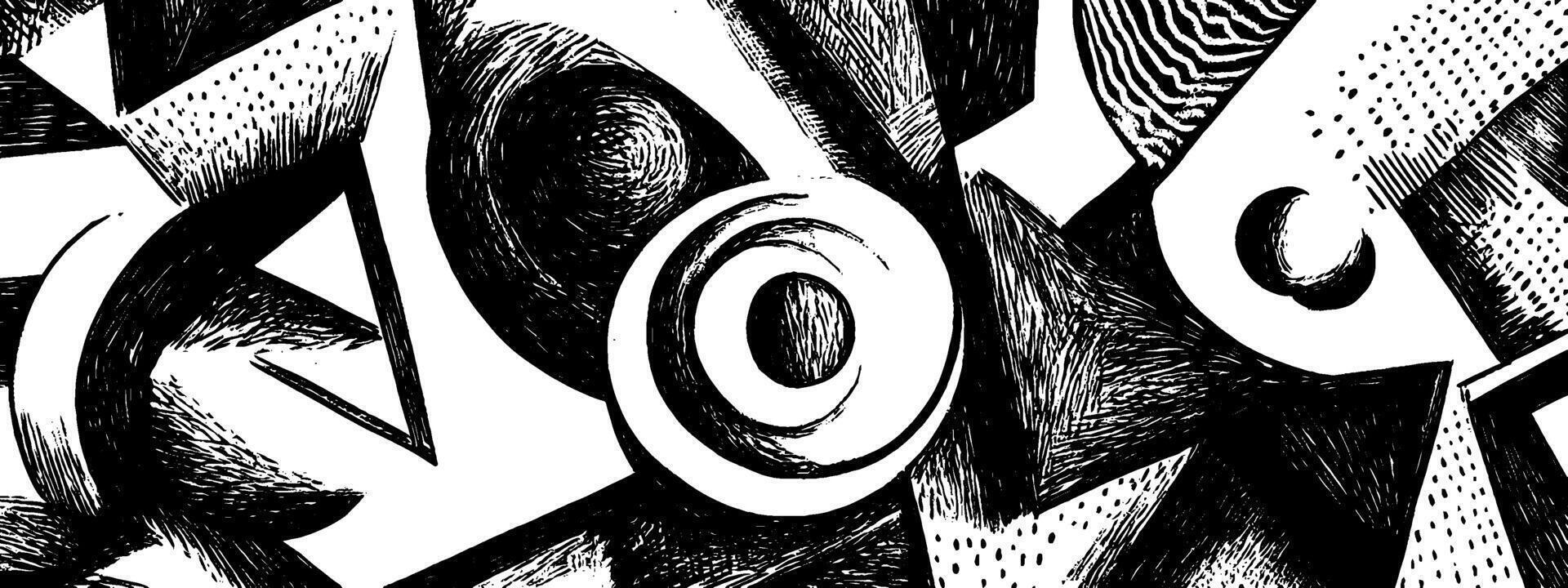 Vintage woodcut illustration showcasing intricate abstract geometric shapes and patterns vector