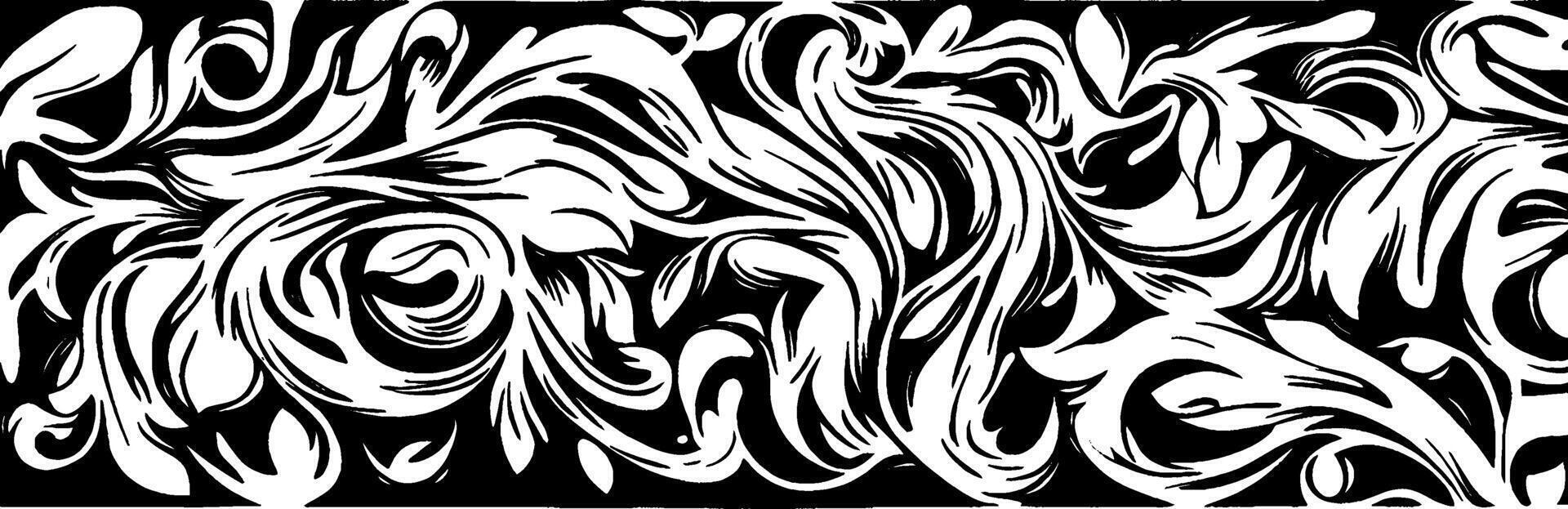 Vintage woodcut illustration featuring an intricate tangled vine pattern in black and white vector