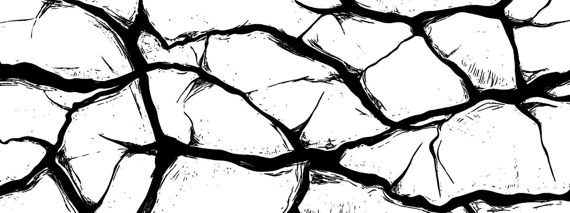 Vintage woodcut illustration showcasing detailed cracked surface textures in black and white vector