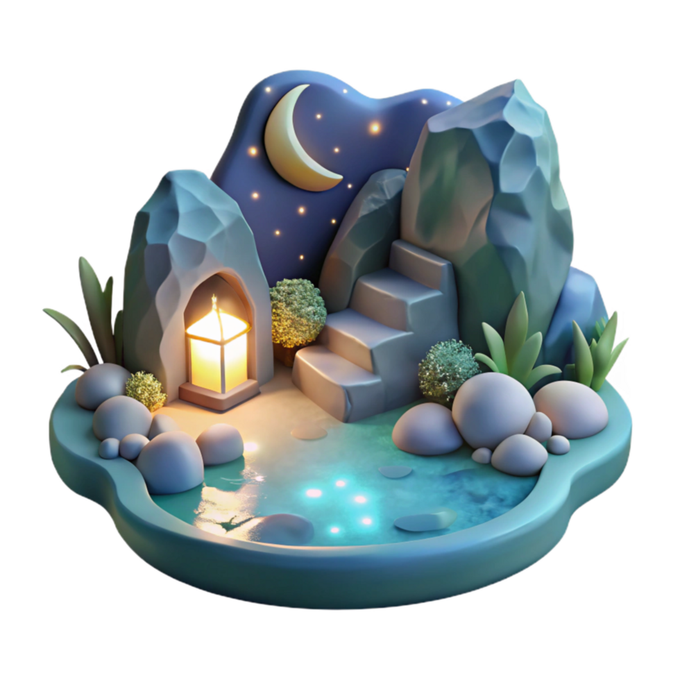 dramatic artistic Bioluminescent Bay Cutout Moonlight Reflection authentic png