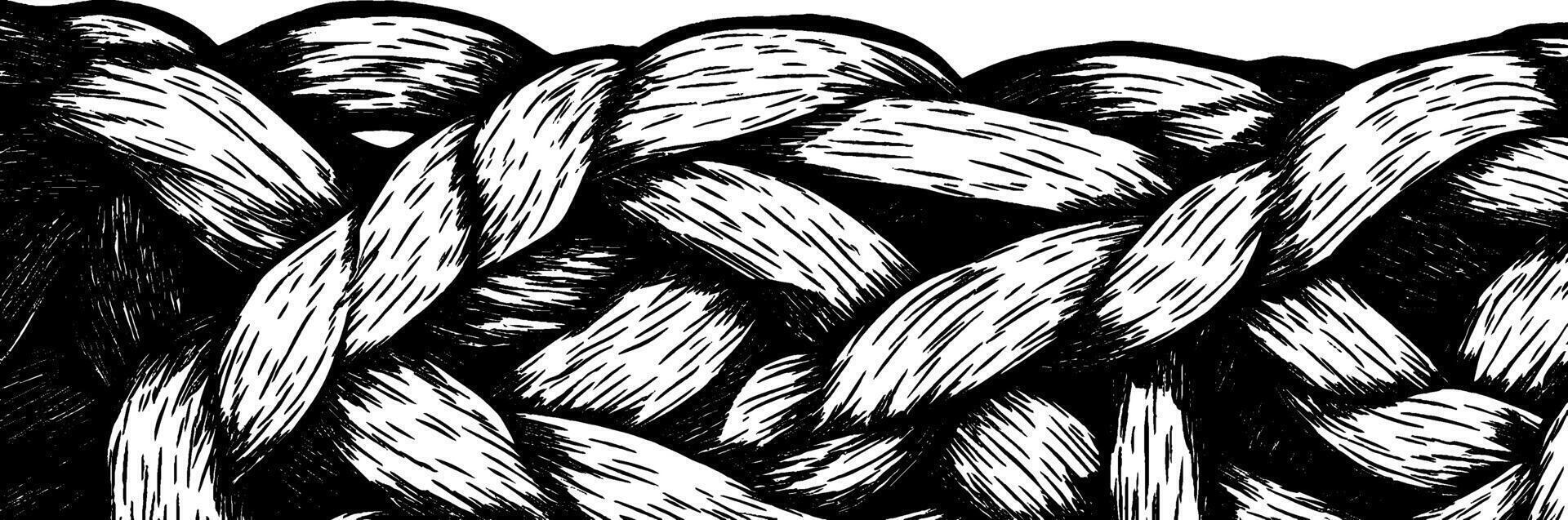 Vintage woodcut illustration showcasing intricate woven rope texture in detailed design vector