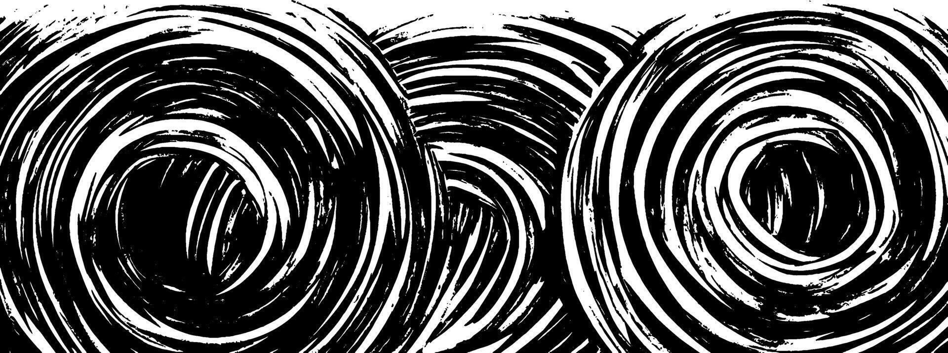 Vintage woodcut illustration featuring concentric swirling patterns in black and white vector