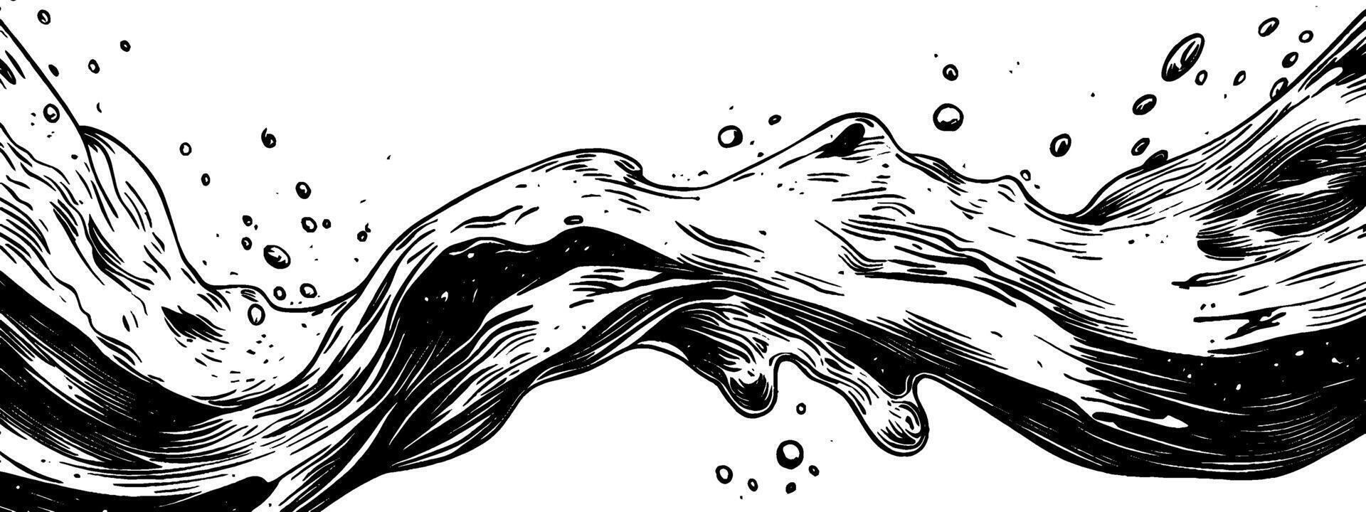 Vintage woodcut illustration depicting dynamic water splashes and flowing movement vector