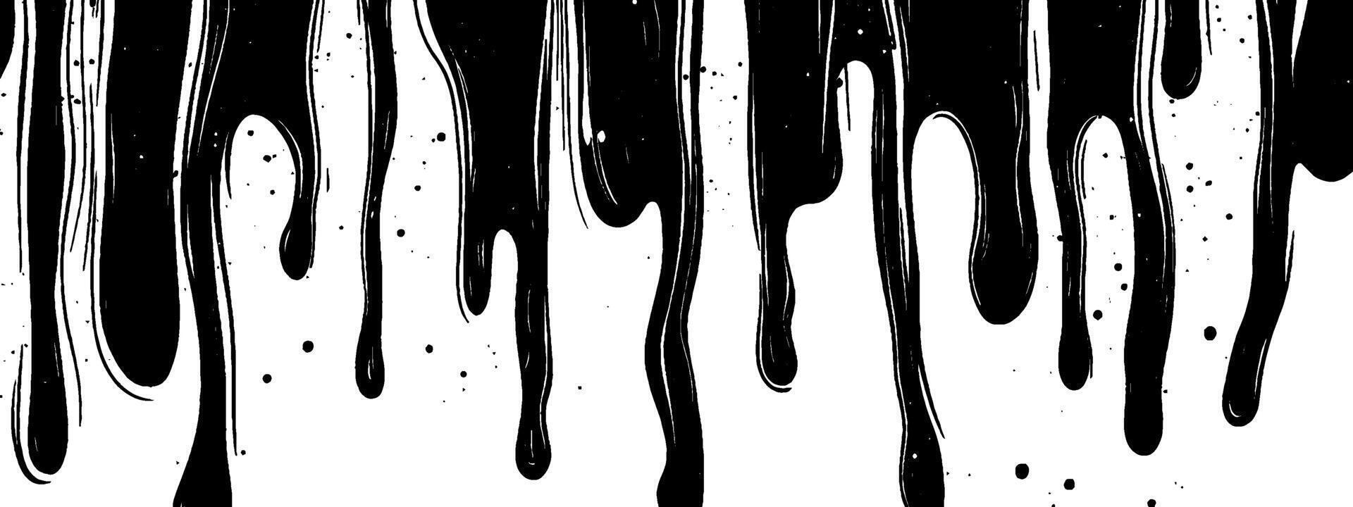 Vintage woodcut illustration of dripping black paint in artistic style with detailed textures vector