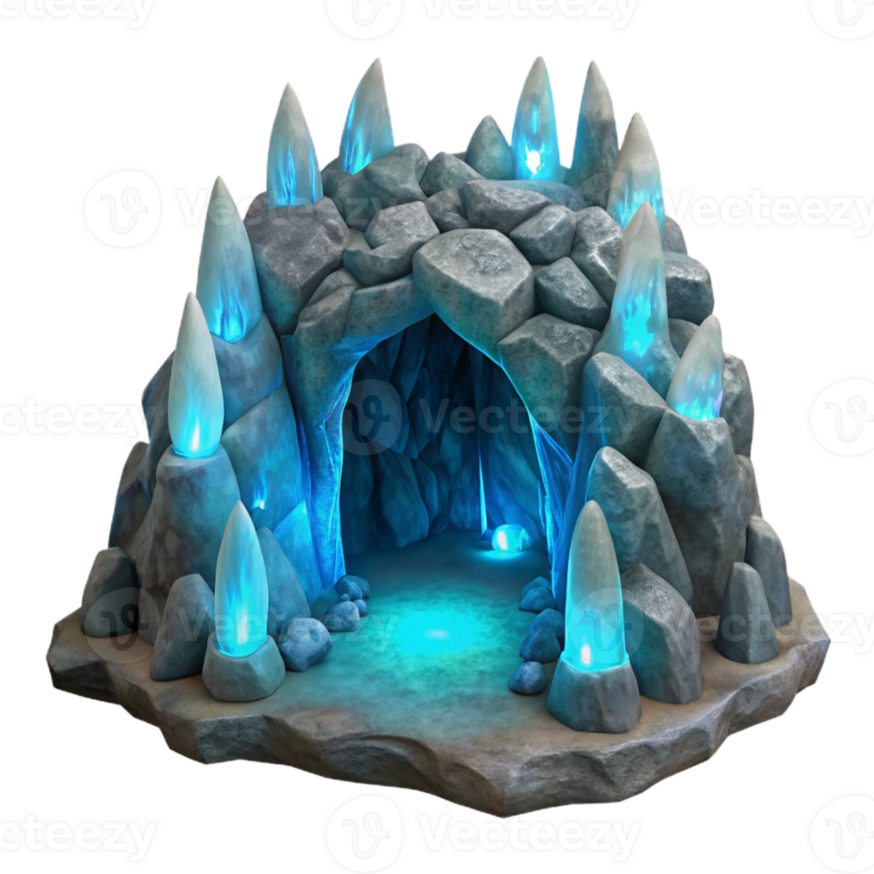 dramatic modern Bioluminescent Cavern with Light Beams Isolated Element original png