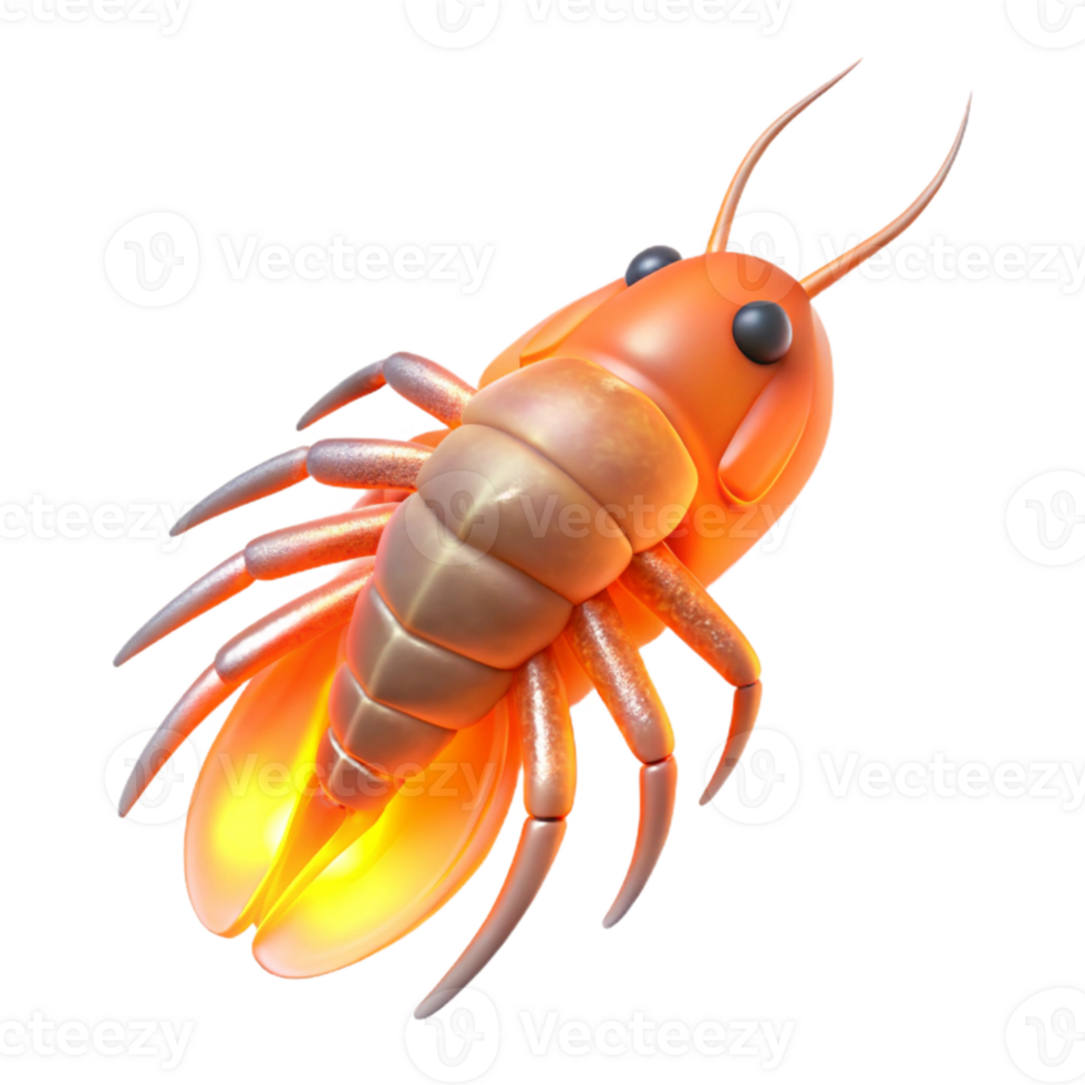 extraordinary creative Bioluminescent Copepod Isolated Transparent Background Orange Glow genuine png