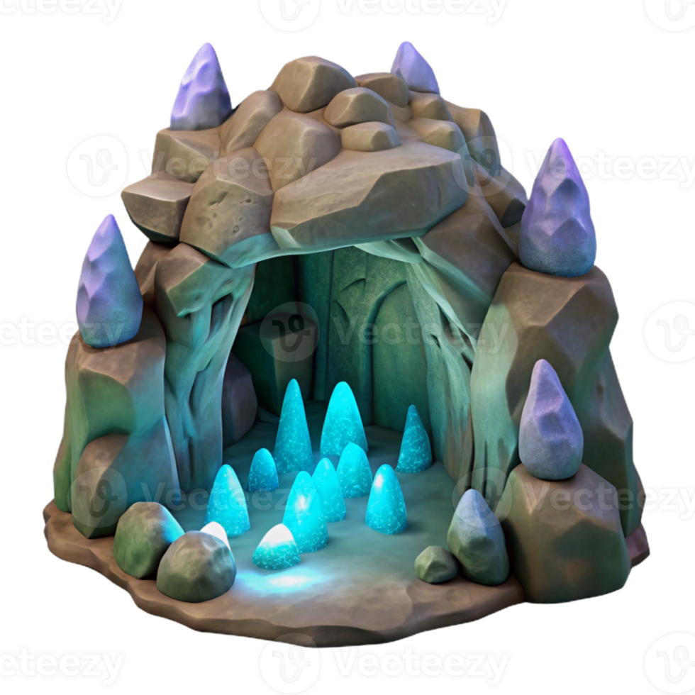 vibrant modern Bioluminescent Cavern with Rock Formations Cutout high resolution png
