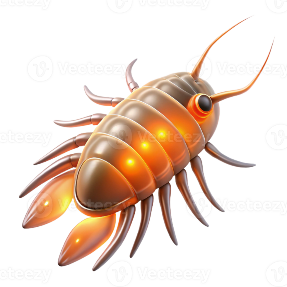 wonderful traditional Bioluminescent Copepod Isolated Transparent Background Orange Glow original png