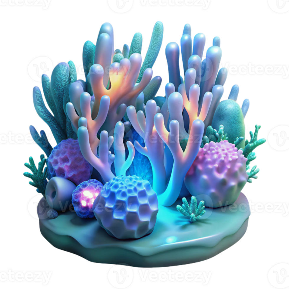 magnificent contemporary Bioluminescent Coral Reef Scene Transparent Background authentic png