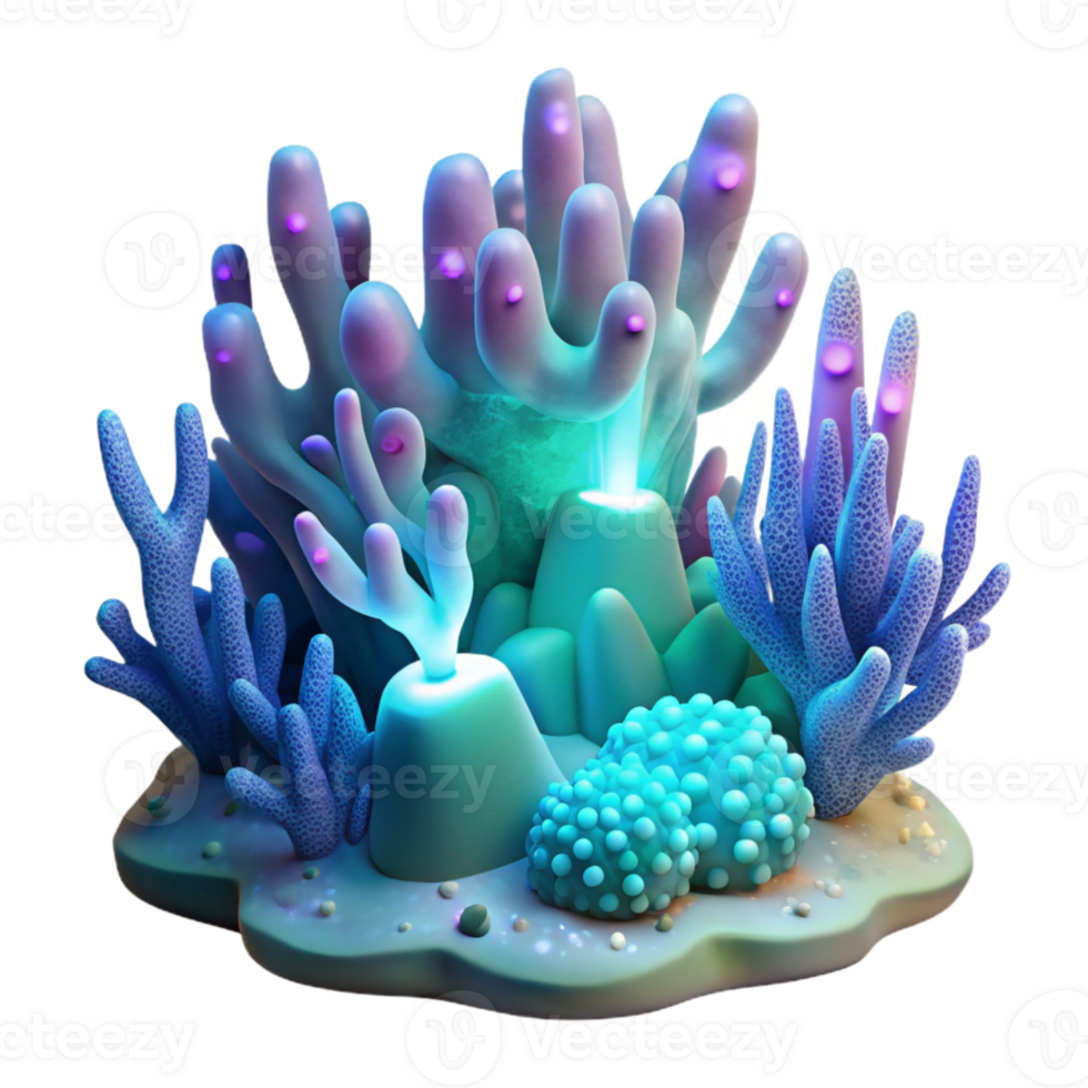 serene contemporary Bioluminescent Coral Reef Scene Transparent Background premium png