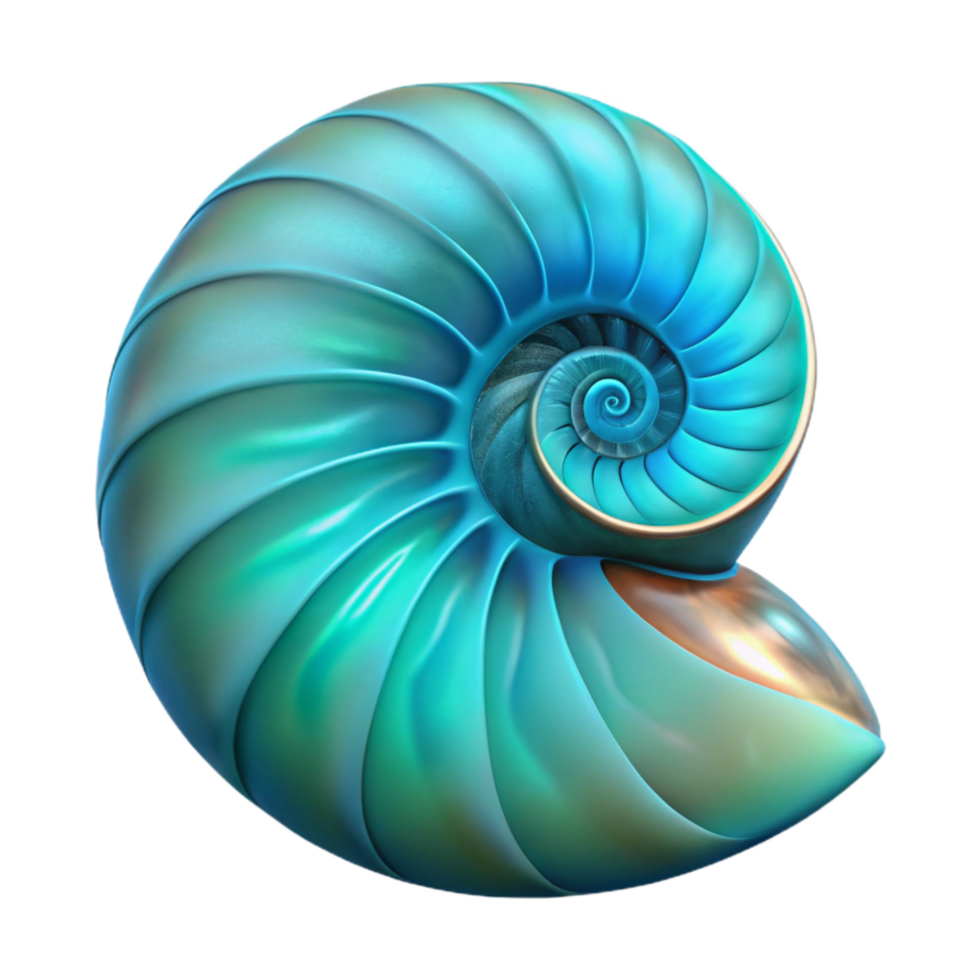 extraordinary minimalist Bioluminescent Nautilus Shell Transparent Background Front Angle authentic png