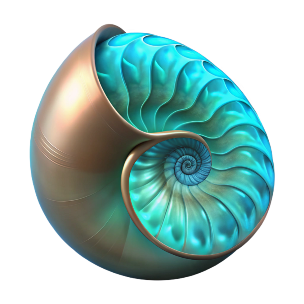 beautiful classic Bioluminescent Nautilus Shell Transparent Background Front Angle professional png