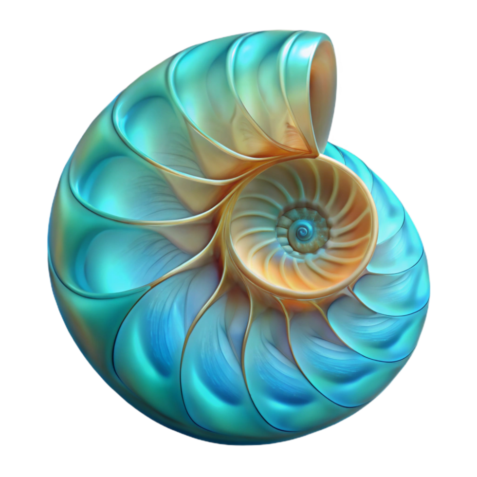 dramatic contemporary Bioluminescent Nautilus Shell Transparent Background Front Angle premium png