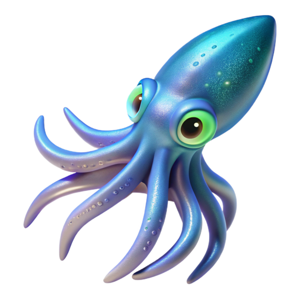 elegant creative Bioluminescent Squid Isolated Transparent Background Side View exclusive png