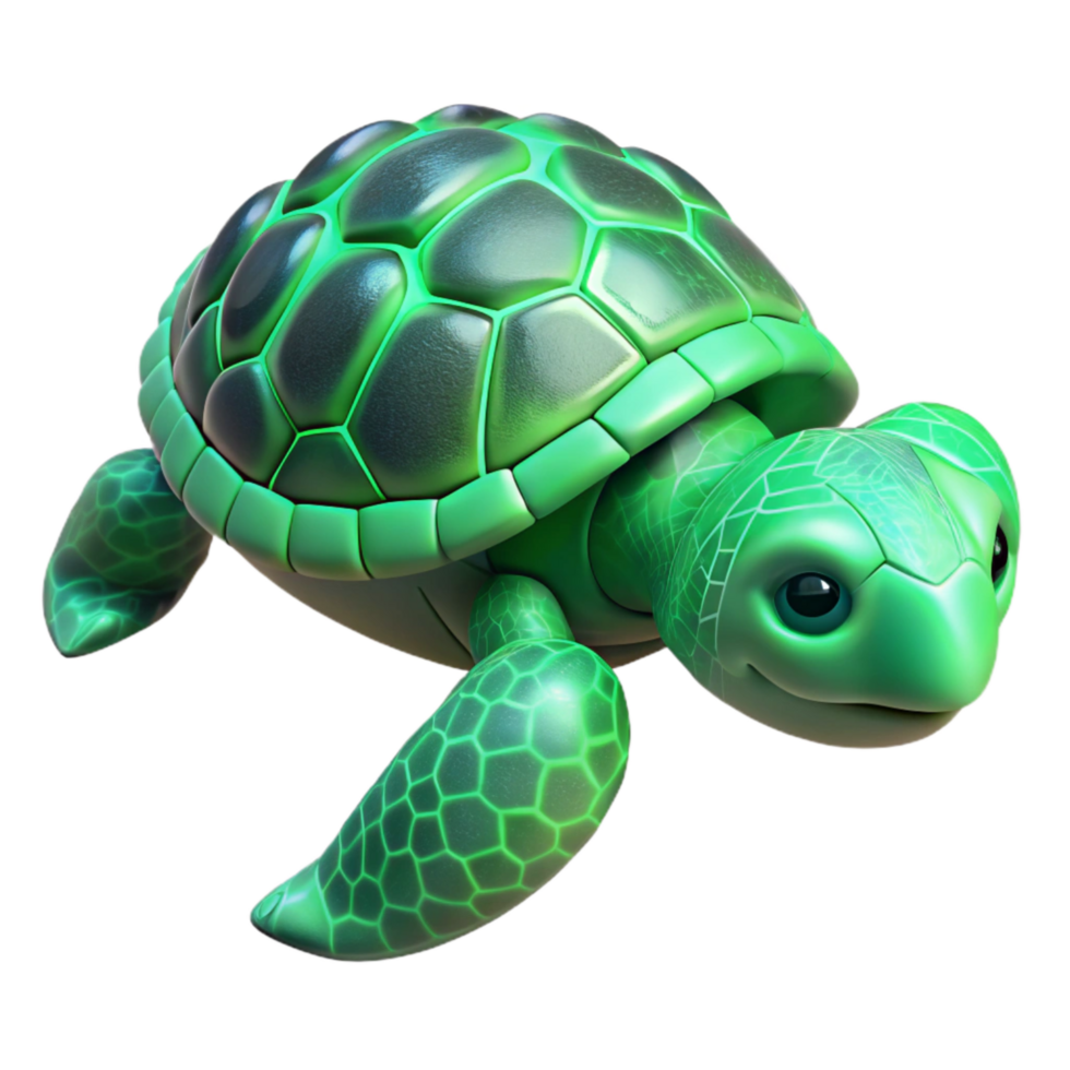 elegant abstract Bioluminescent Sea Turtle Isolated with Green Shell high resolution png