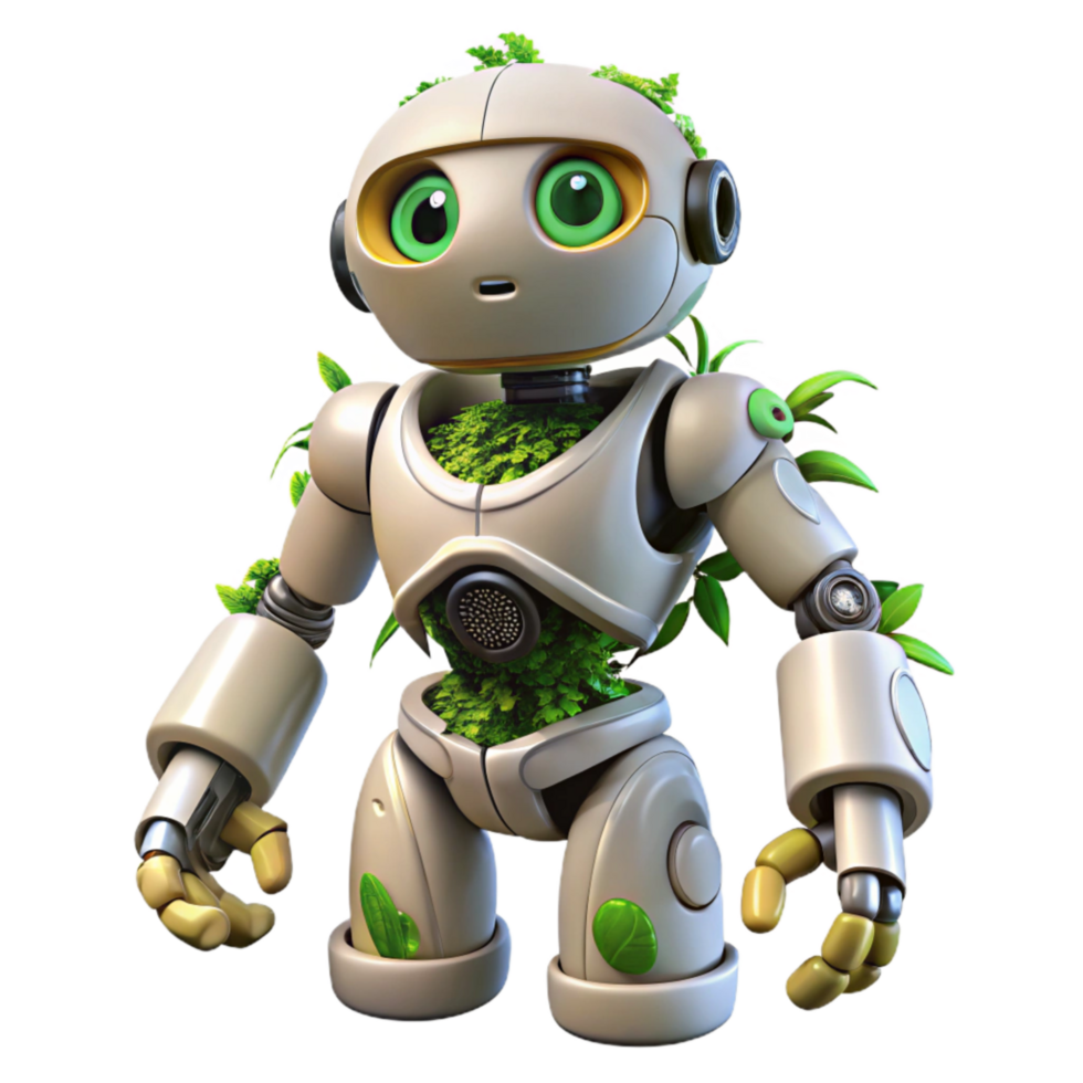 elegant artistic Biomechanical Robot with Green Leaves Cutout high resolution png
