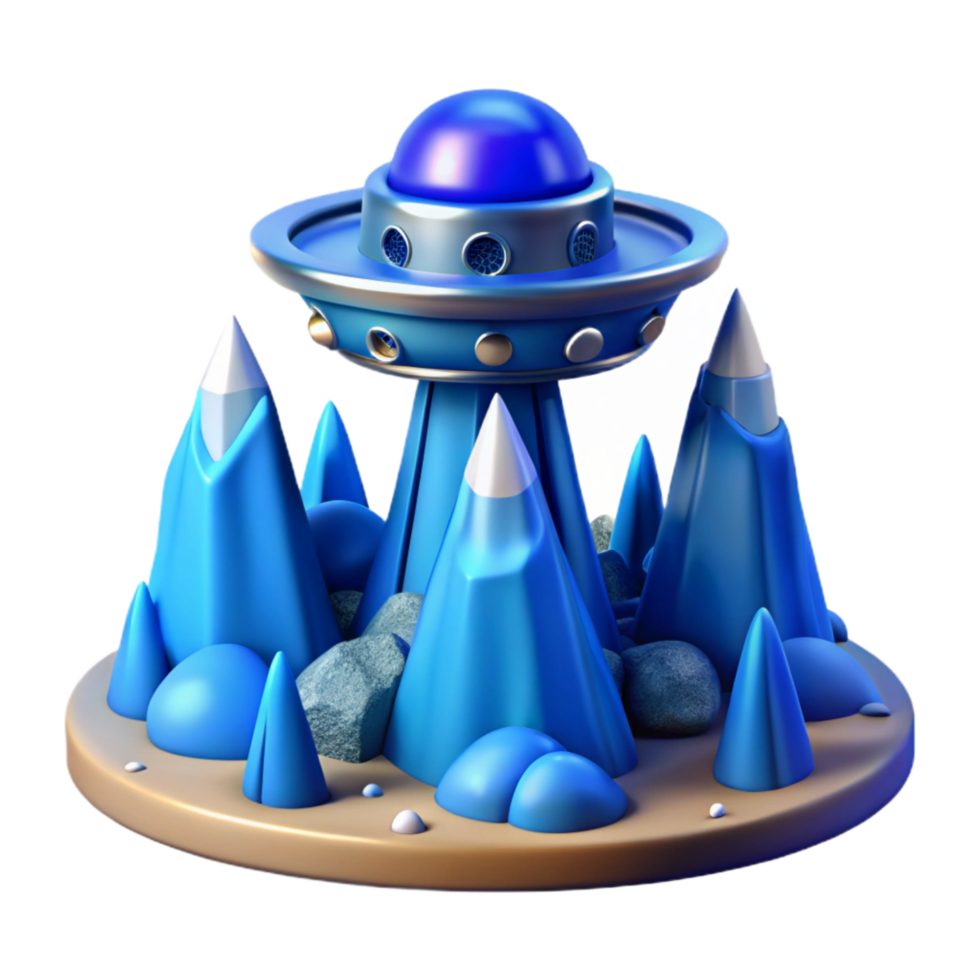 impressive vintage Blue Alien Landscape with Terraform Tower Isolated premium png