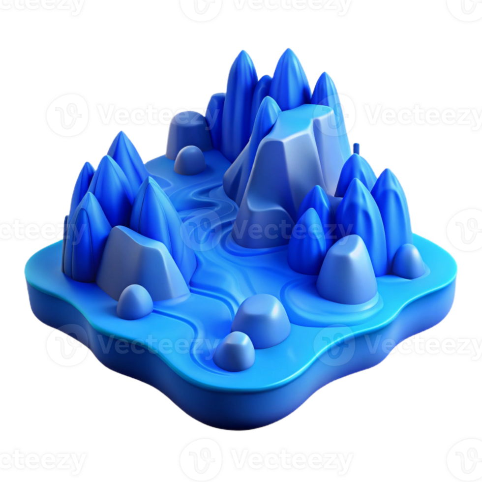 beautiful modern Blue Fractal Landscape Cutout Isolated Element original png