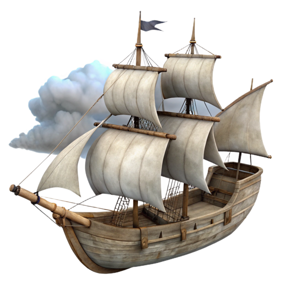 impressive creative Brigantine Under Sail Isolated Gray Cloudy Sky high resolution png