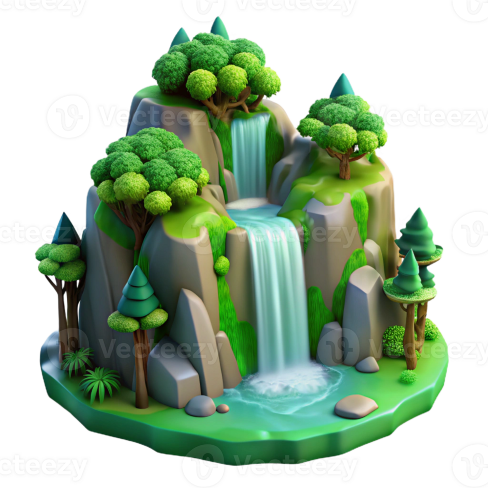 magnificent modern Cascading Waterfall in Lush Green Forest Isolated Element original png