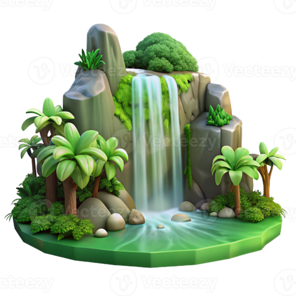 stunning rustic Cascading Waterfall in Lush Green Forest Isolated Element authentic png