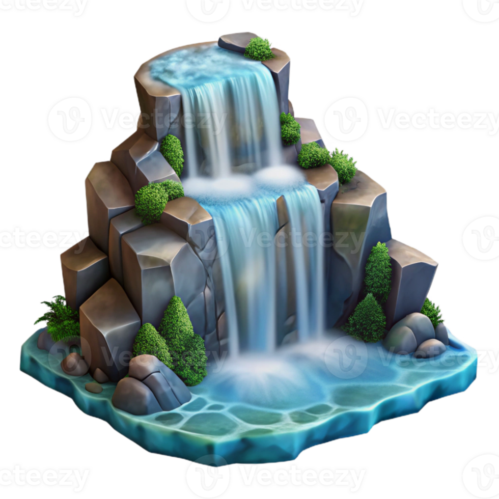 dramatic minimalist Cascading Waterfall Transparent Background Sunlit Stream high resolution png
