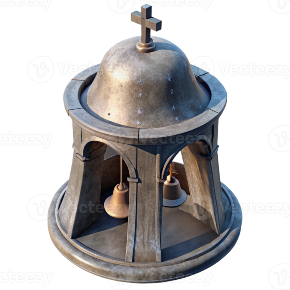 elegant modern Cathedral Bell Tower Isolated High Angle View Transparent Background authentic png