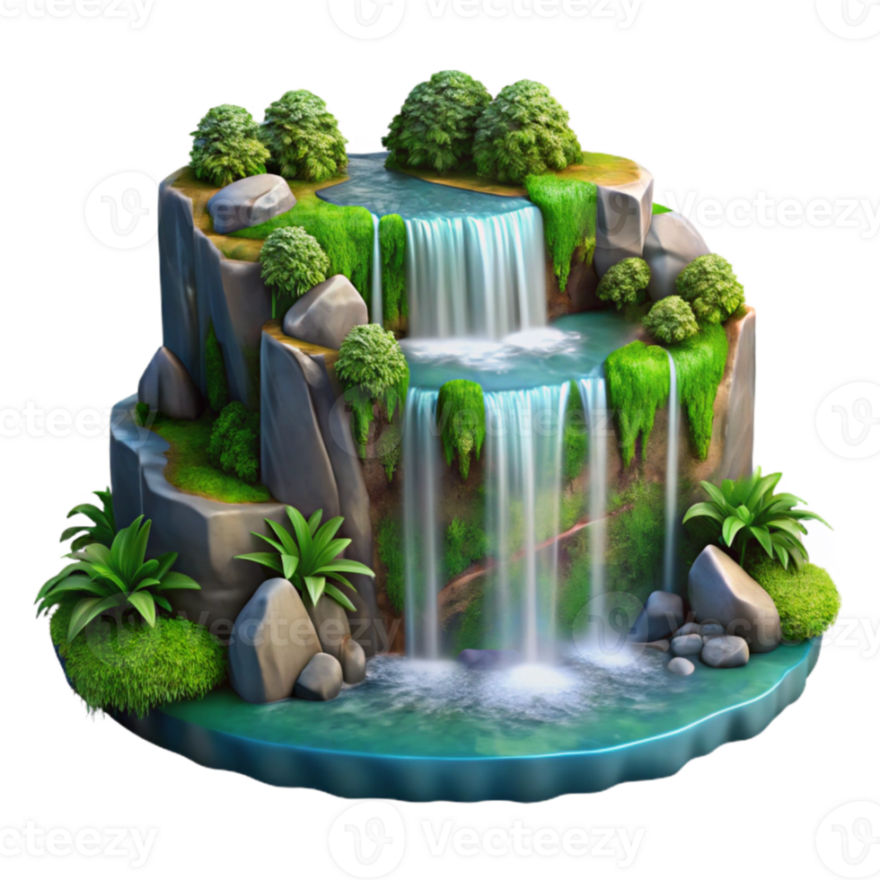 elegant modern Cascading Waterfall with Lush Forest Greenery Transparent Background exclusive png