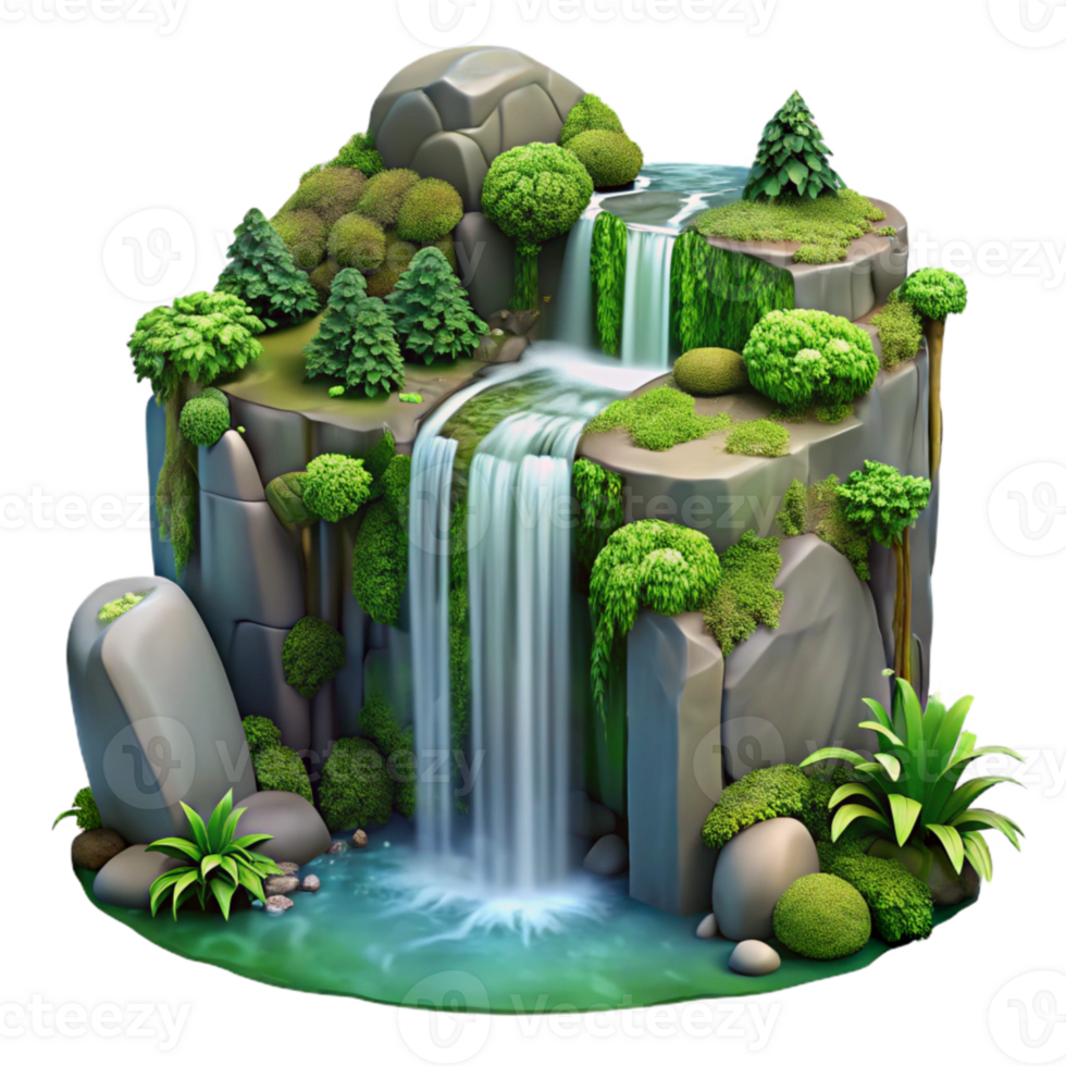 impressive minimalist Cascading Waterfall with Lush Forest Greenery Transparent Background png