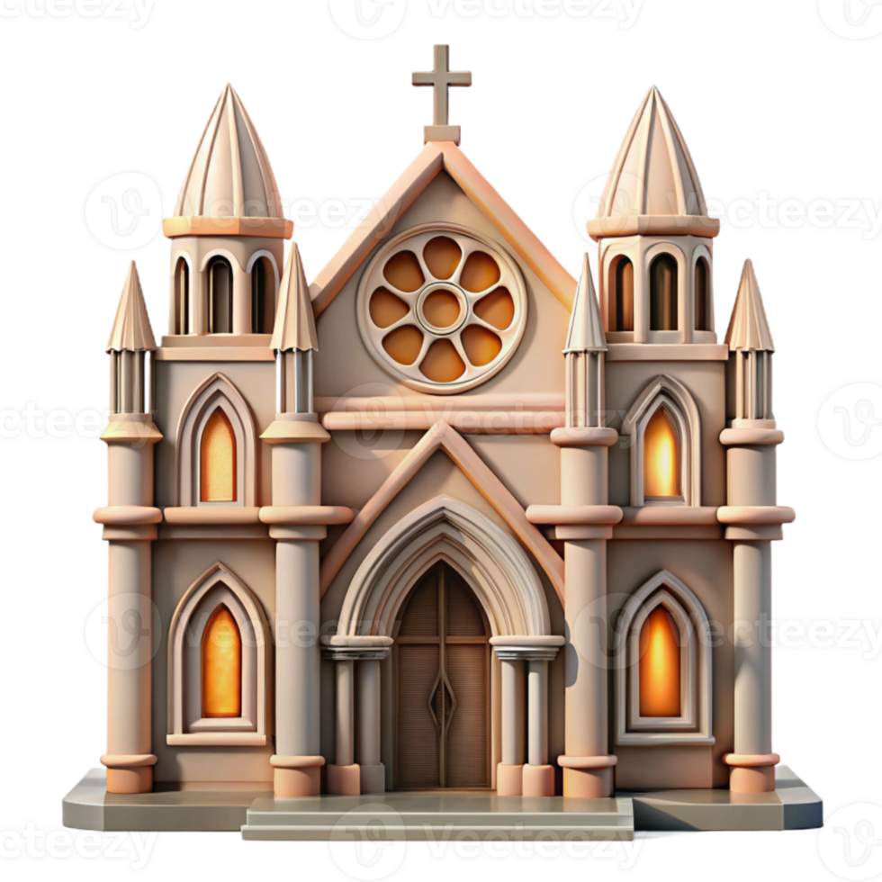 vibrant minimalist Cathedral Facade Cutout Symmetrical Composition Transparent Background genuine png