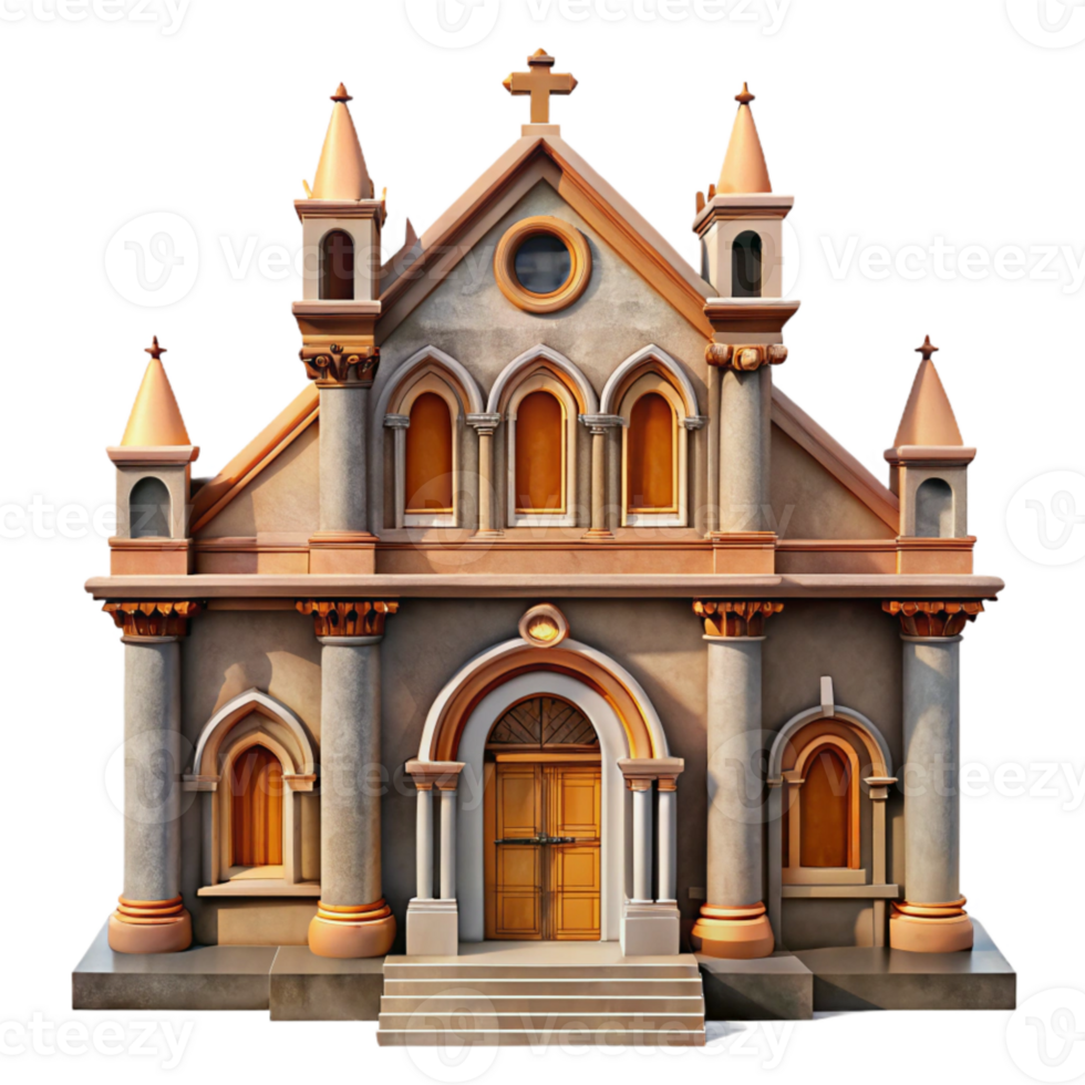 wonderful rustic Cathedral Facade Cutout Symmetrical Composition Transparent Background detailed png