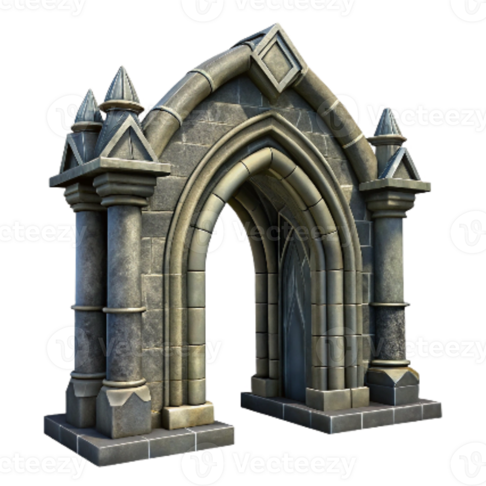 beautiful artistic Cathedral Entrance Archway Isolated Transparent Background Dark Stone genuine png