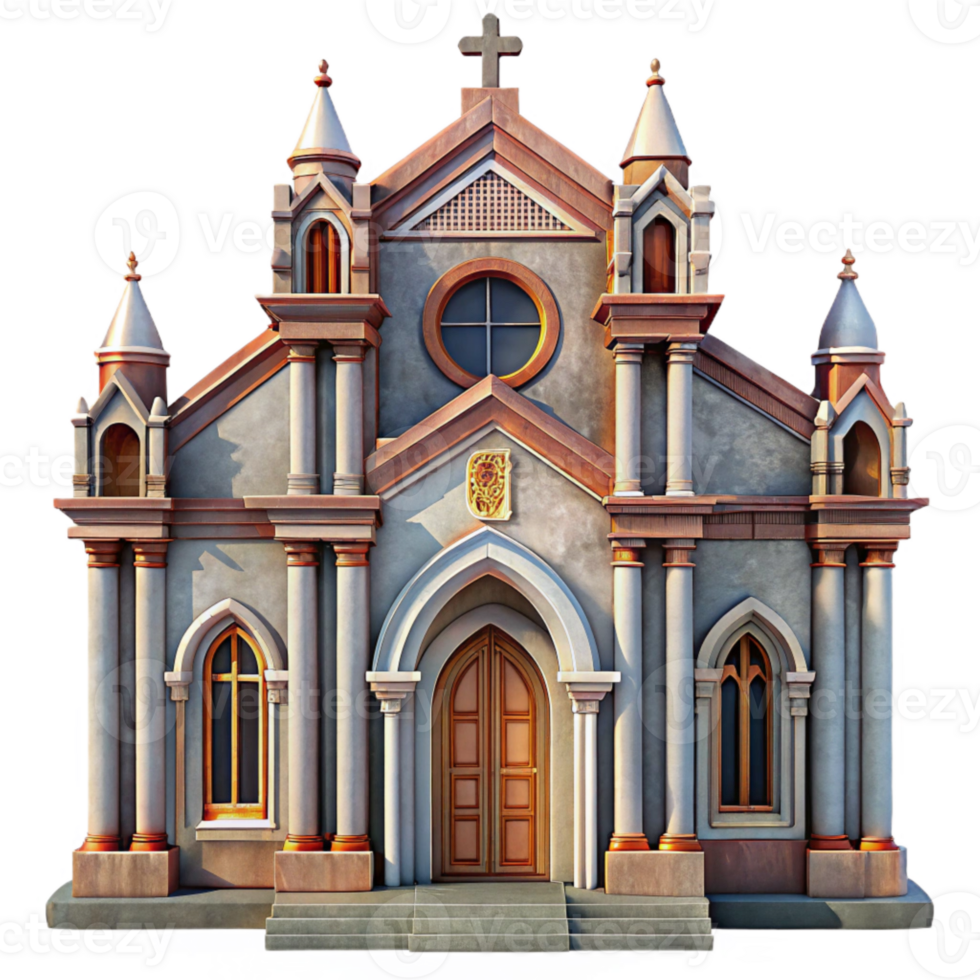 extraordinary creative Cathedral Facade Cutout Symmetrical Composition Transparent Background high quality png