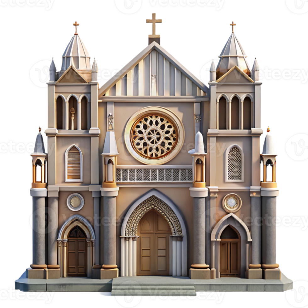 vibrant artistic Cathedral Facade Cutout Symmetrical Composition Transparent Background detailed png
