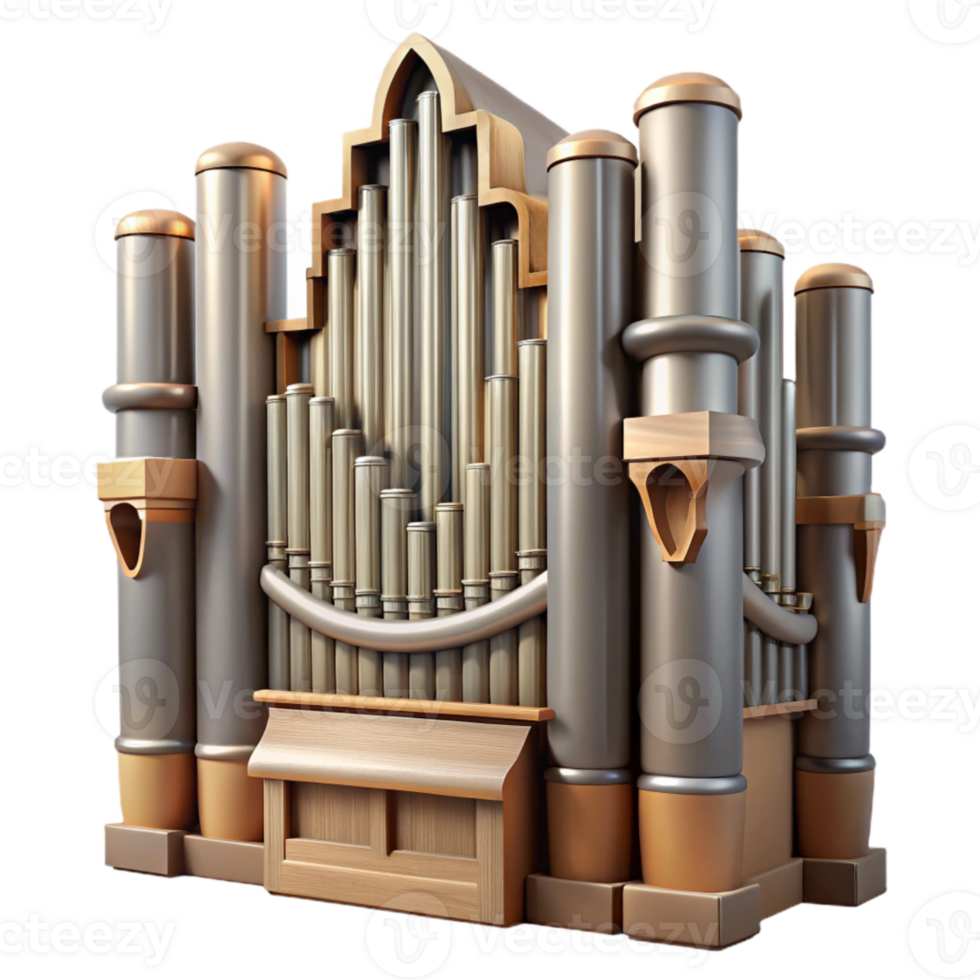 dramatic vintage Cathedral Organ Cutout Detailed Pipework Transparent Background genuine png