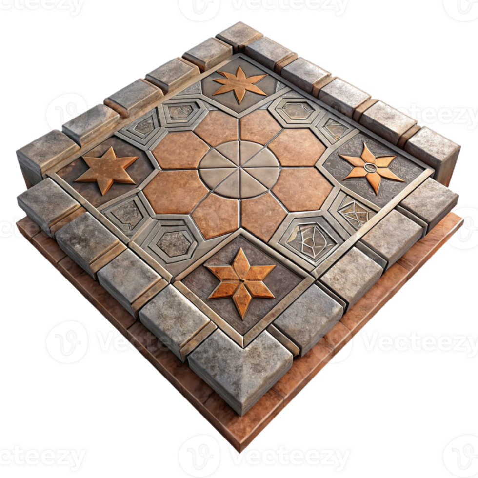 vibrant rustic Cathedral Floor Tiles Cutout Geometric Pattern Isolated high quality png