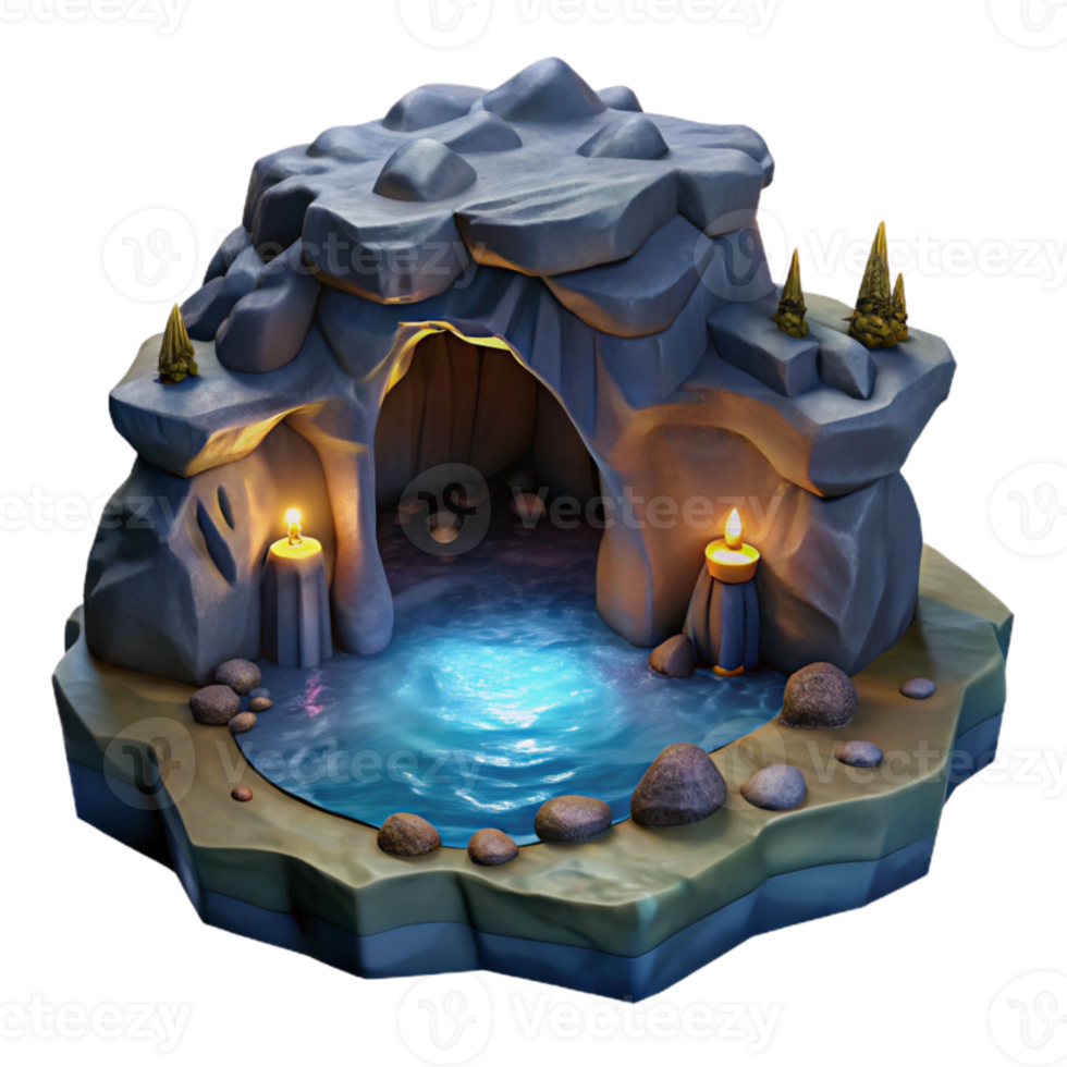 impressive contemporary Cavern in Ocean Cliff at Night Isolated Element detailed png