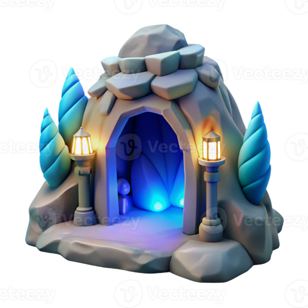 vibrant artistic Cavern Mouth Cutout with Moonlit Sky high resolution png