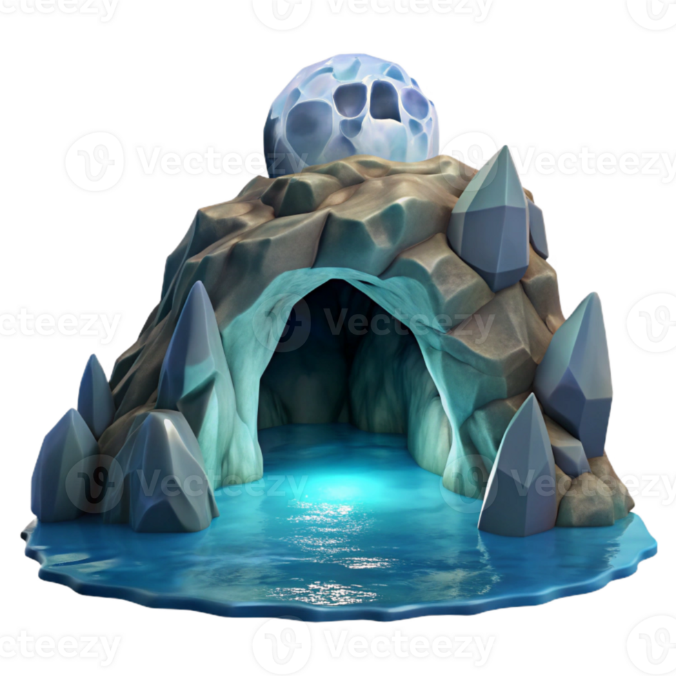 magnificent rustic Cavern Mouth in Ocean Cliff Under Moonlight Transparent Background premium png