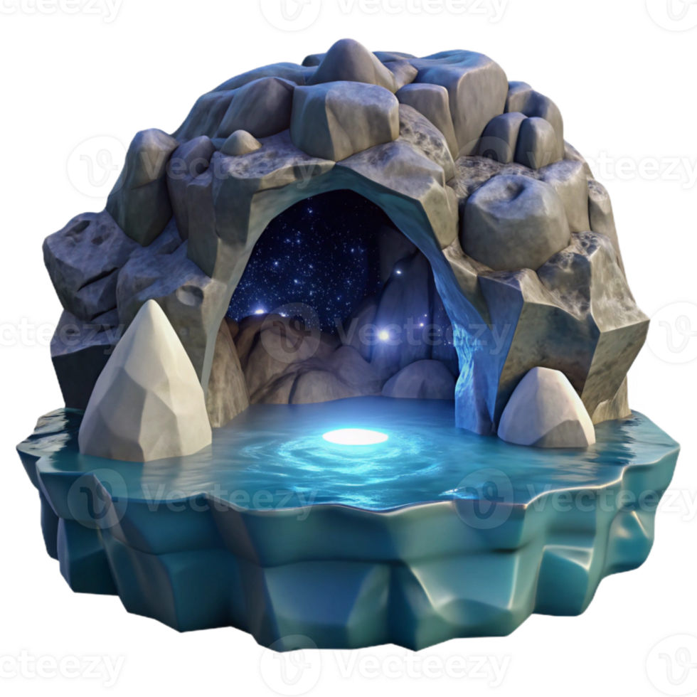 extraordinary rustic Cavern Mouth in Ocean Cliff Under Moonlight Transparent Background high quality png