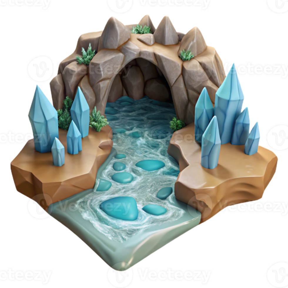 magnificent modern Cave Stream Cutout with Crystal Clear Water high resolution png