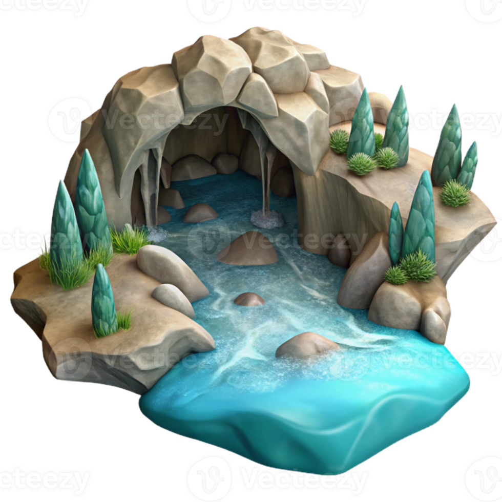 stunning artistic Cave Stream Cutout with Crystal Clear Water original png