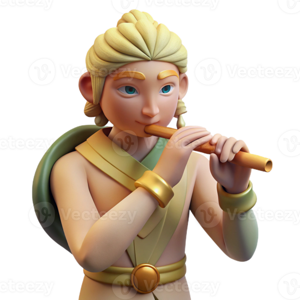 dramatic contemporary Celestial Flute Player Cutout with Dreamy Expression original png